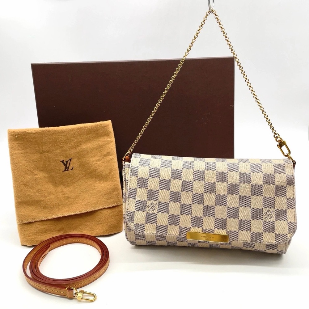 Louis Vuitton Damier Azur Favorite Clutch Shoulder Bag in White/Beige